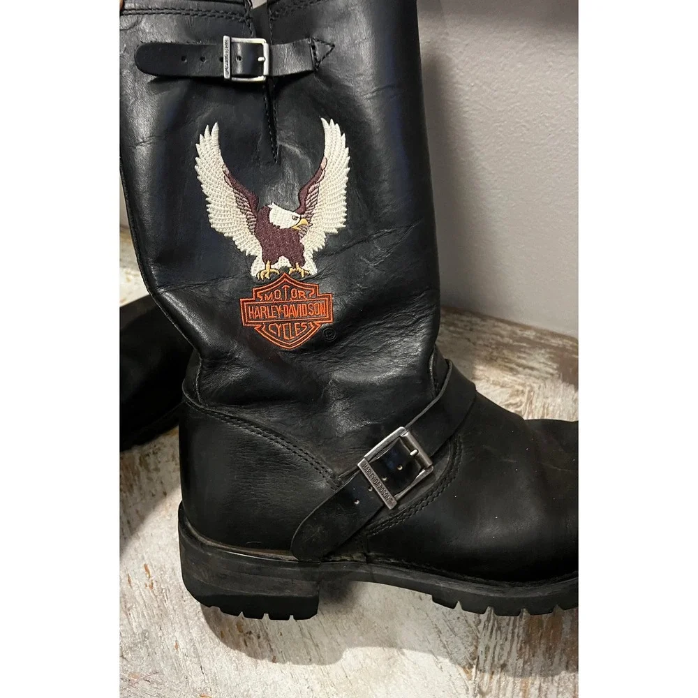 Harley Davidson Mens Black Leather Eagle Engineer Biker Boots 91511 Size 12